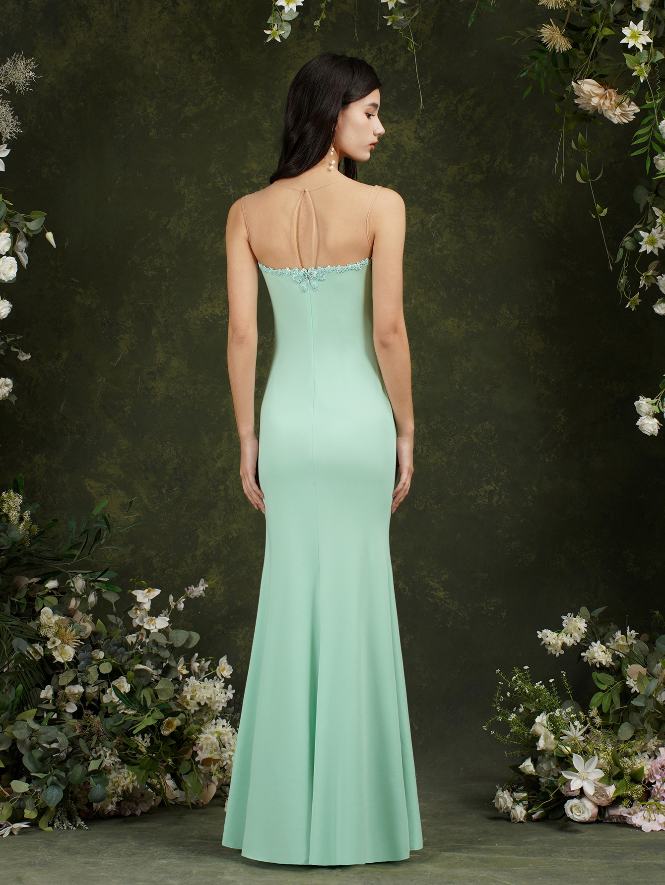 Sequins Bridesmaid Formal Prom Evening Gowns Thigh-High Split Strappy Lace-Up Back Long Train Party Dress Cps1899 0220