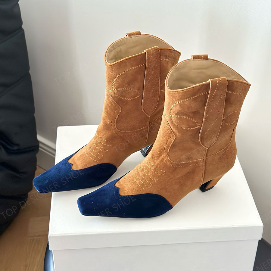 Designer shoes minimalism khaite boots square-toed Suede brown ankle low-heels Fashion Knight Boots Western for womens designer boots Factory footwear