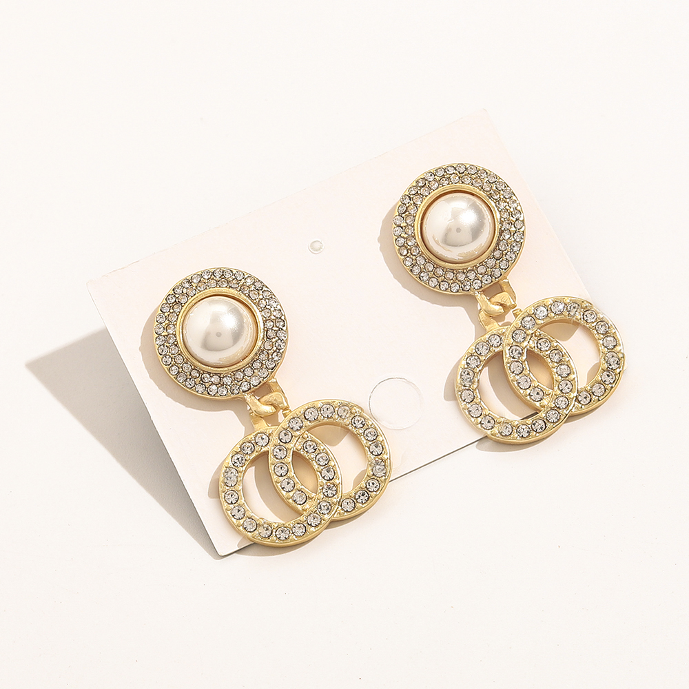 Simple Designers Letters Stud Earrings Eardrop Famous Women 18K Gold Plated Stainless steel Crystal Rhinestone Pearl Earring Wedding Party Luxury Jewerlry Gifts