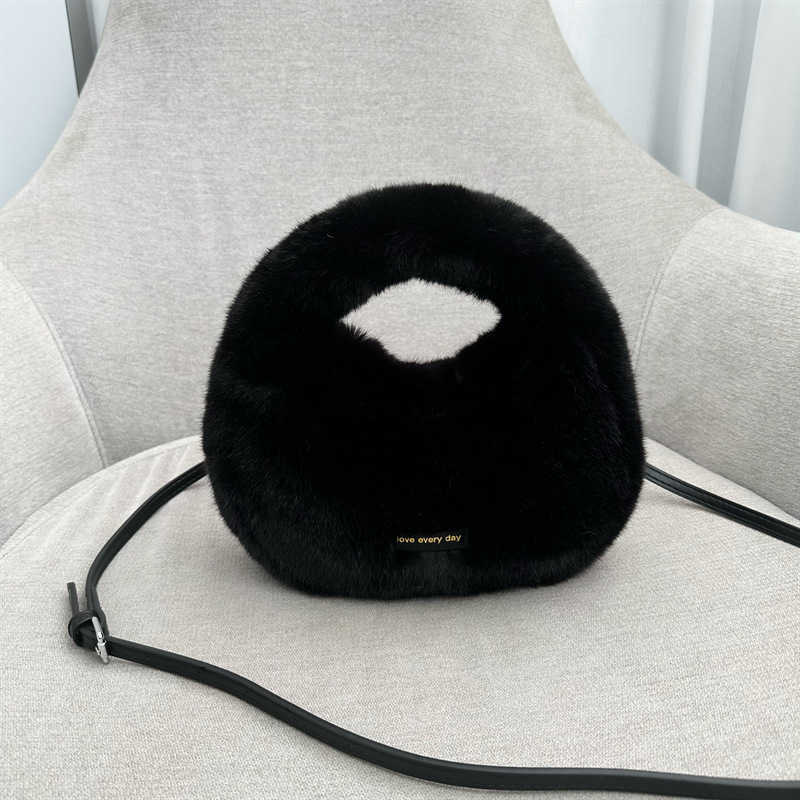 CMM Autumn winter plush handbag imitation mink fur women's small round bag shoulder strap crossbody bags dumpling bag 240915