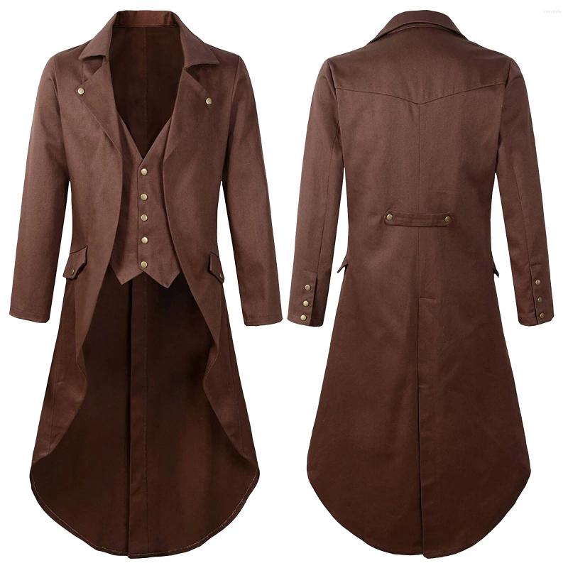 Men's Trench Coats Mens Gothic Tailcoat Jacket Vintage Steampunk Victorian Frock Coat Uniform Medieval Renaissance Vampire Jackets Slim