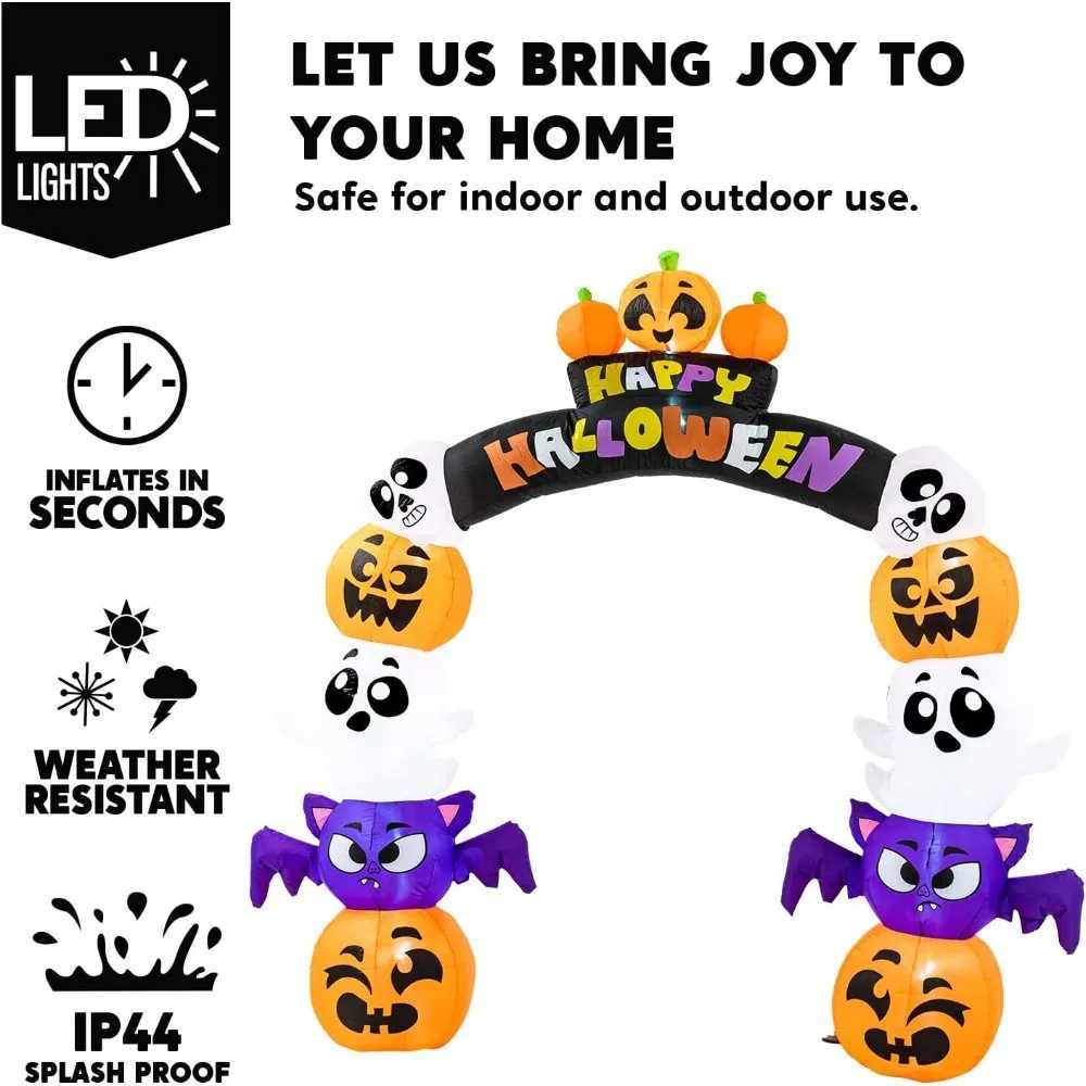 8-foot Halloween inflatable outdoor decoration Halloween arch destroyed courtyard with built-in LED for HalloweenX240910