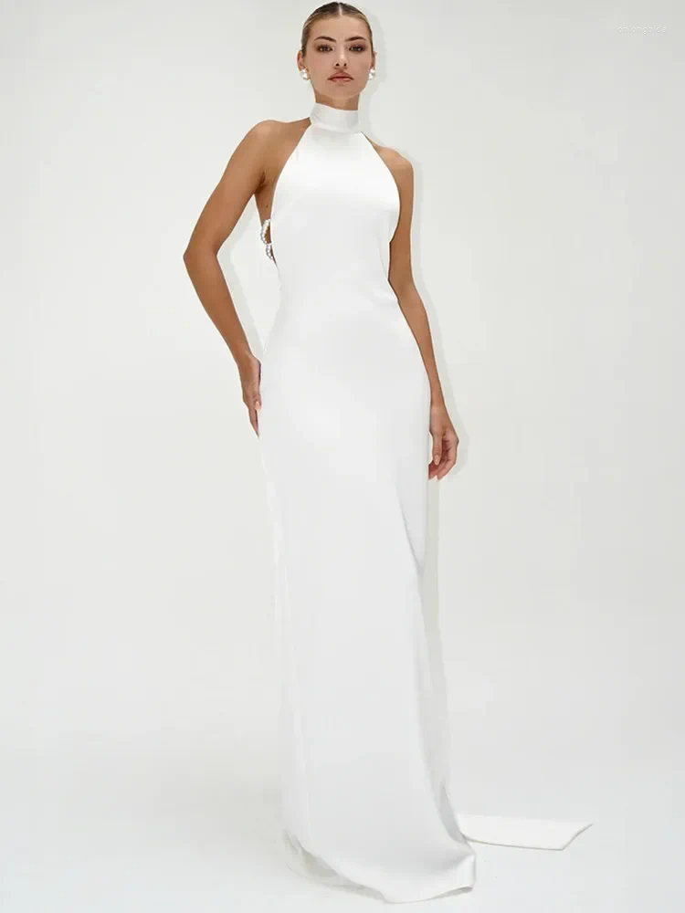 Casual Dresses Chic Women Celebrity Sexy Backless Halter Pearl Black White Maxi Long Bodycon Dress Elegant Evening Club Party Outfit