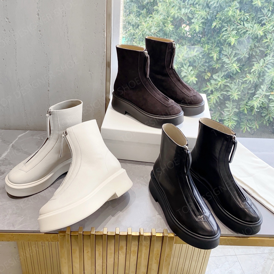 Top quality women's designer boots Platform zipper Motorcycle Combat ankle boots winter women's shoes Genuine Leather Chelsea biker boots With box Black brown