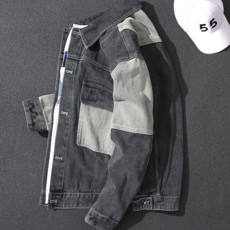 Mens denim jacket with black stripes autumn mens Jean Coats buttons Korean clothing oversized clothing fashionable and elegant denim L G 240906