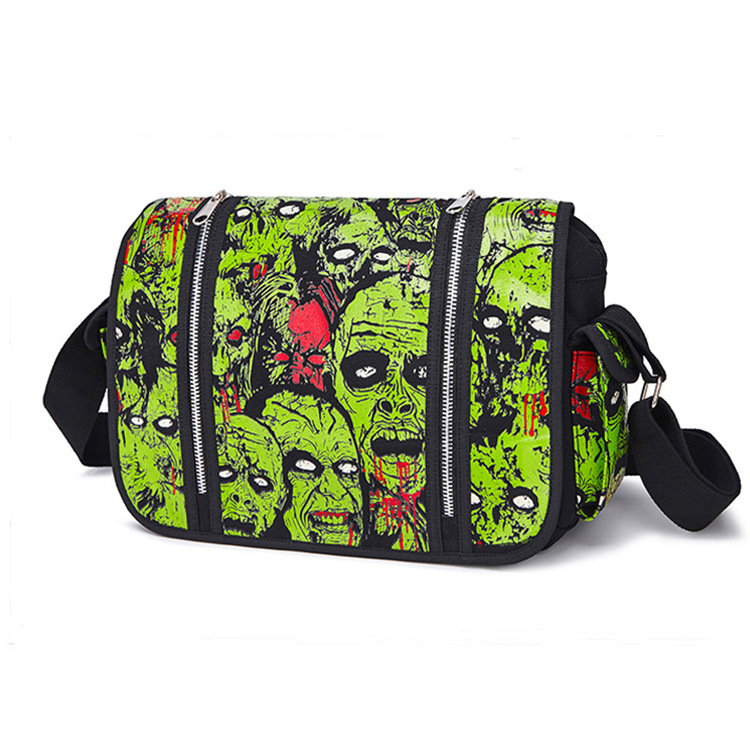 New crossbody bag American niche shoulder bag large capacity skull fluorescent print women's canvas bag