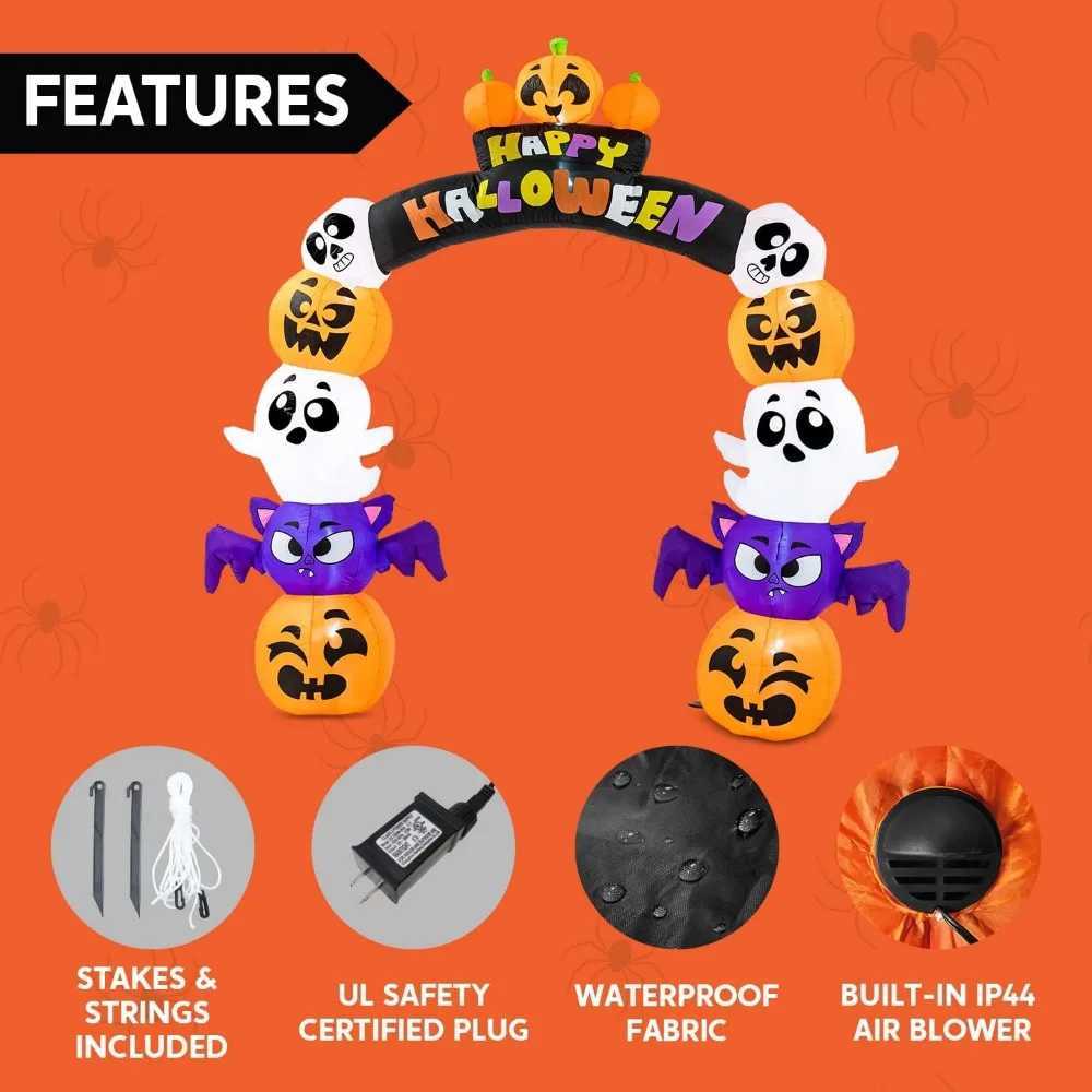 8-foot Halloween inflatable outdoor decoration Halloween arch destroyed courtyard with built-in LED for HalloweenX240910