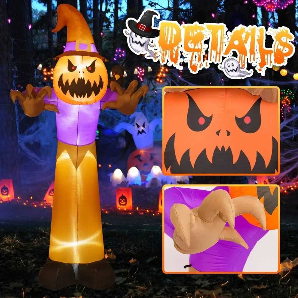 Party Decoration Halloween Inflatables Scarecrow Pumpkin Head Decoration Halloween Blow ups for Indoor Outdoor Party Garden Lawn Decoration Q240903