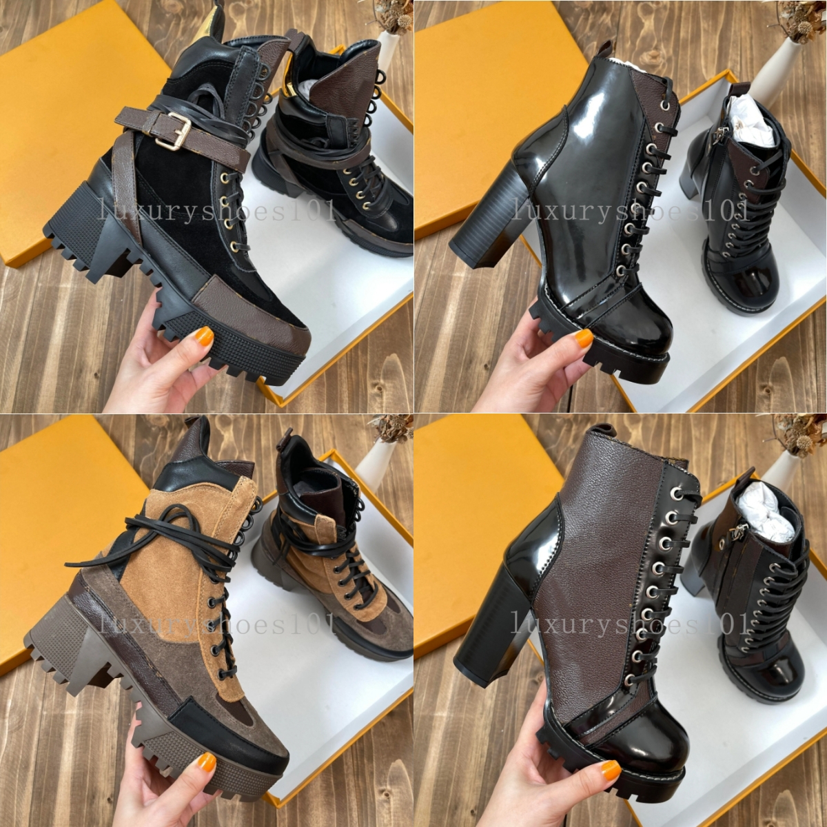 Designer Women Ankle Boots Laureate Boots Love Medal Martin Boot Winter Genuine Leather Coarse High Heel Shoes Luxury Desert Chunky Booties