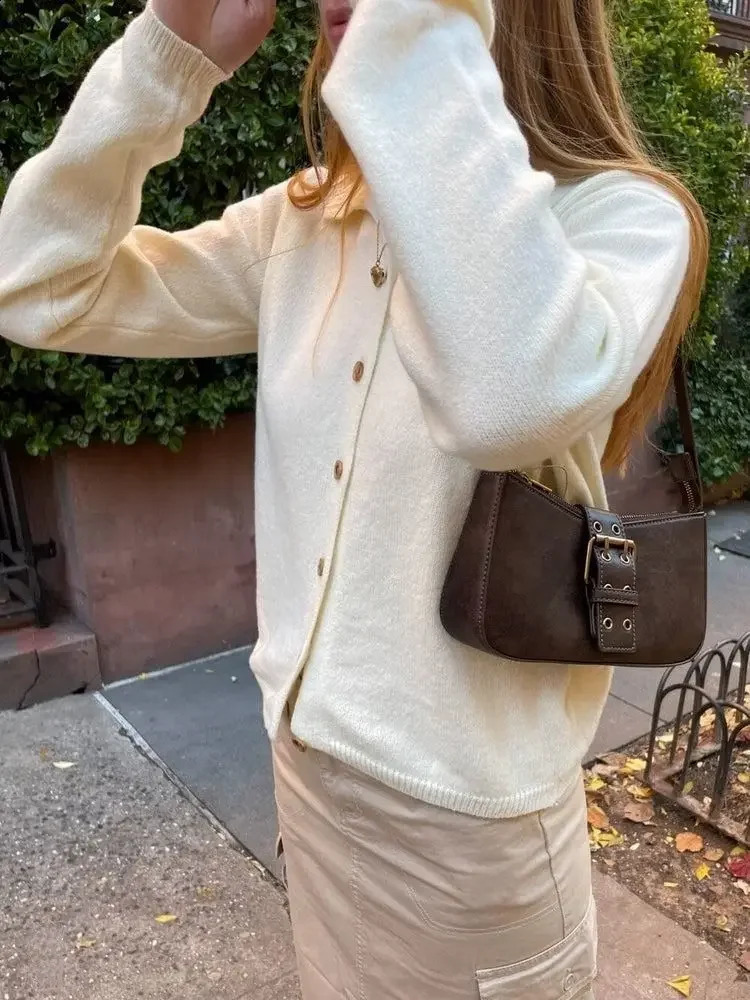 Miyagawa Brown Belt Baguette Bag Vintage One Shoulder Underarm Bag Student Beauty Girl Fashion er Bag 240909