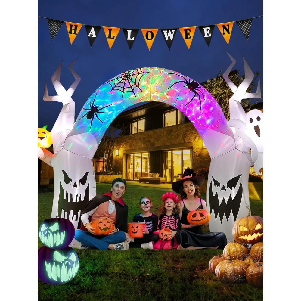 17FT Halloween Inflatable Decoration Colorful Pumpkin Ghost Decorations with Build-in LEDs for Party IndoorHalloween Decor 240906