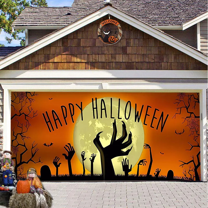 Happy Halloween Garage Door Banner Mural Horror Pumpkin Horror Halloween Garage Door Banner Mural Halloween Decoration 240909