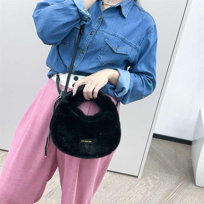 CMM Autumn winter plush handbag imitation mink fur women's small round bag shoulder strap crossbody bags dumpling bag 240915