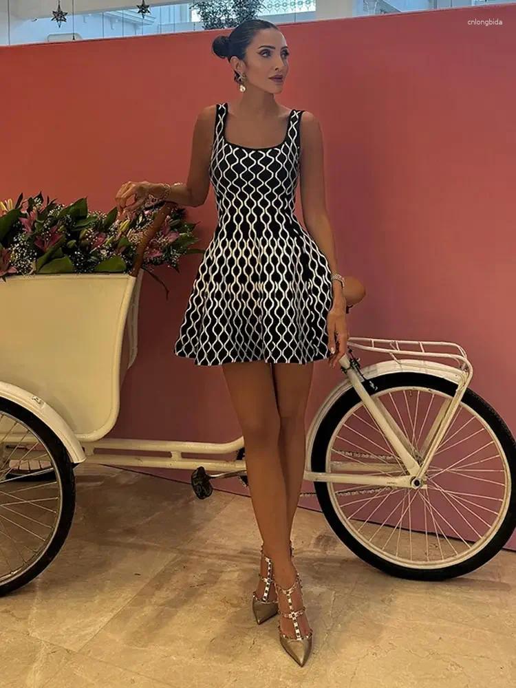 Casual Dresses Women Fashion Plaid Side Pocket Knitted Mini Dress Elegant Backless Sleeveless Pleated A-line 2024 Party Sexy Robes