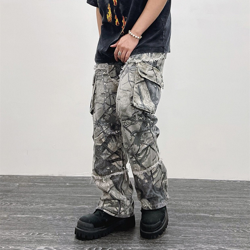 2023 Overalls Camouflage Y2K Fashion Baggy Flare Jeans Cargo Pants Men Clothing Straight Women Wide Leg Long Trousers Pantalones