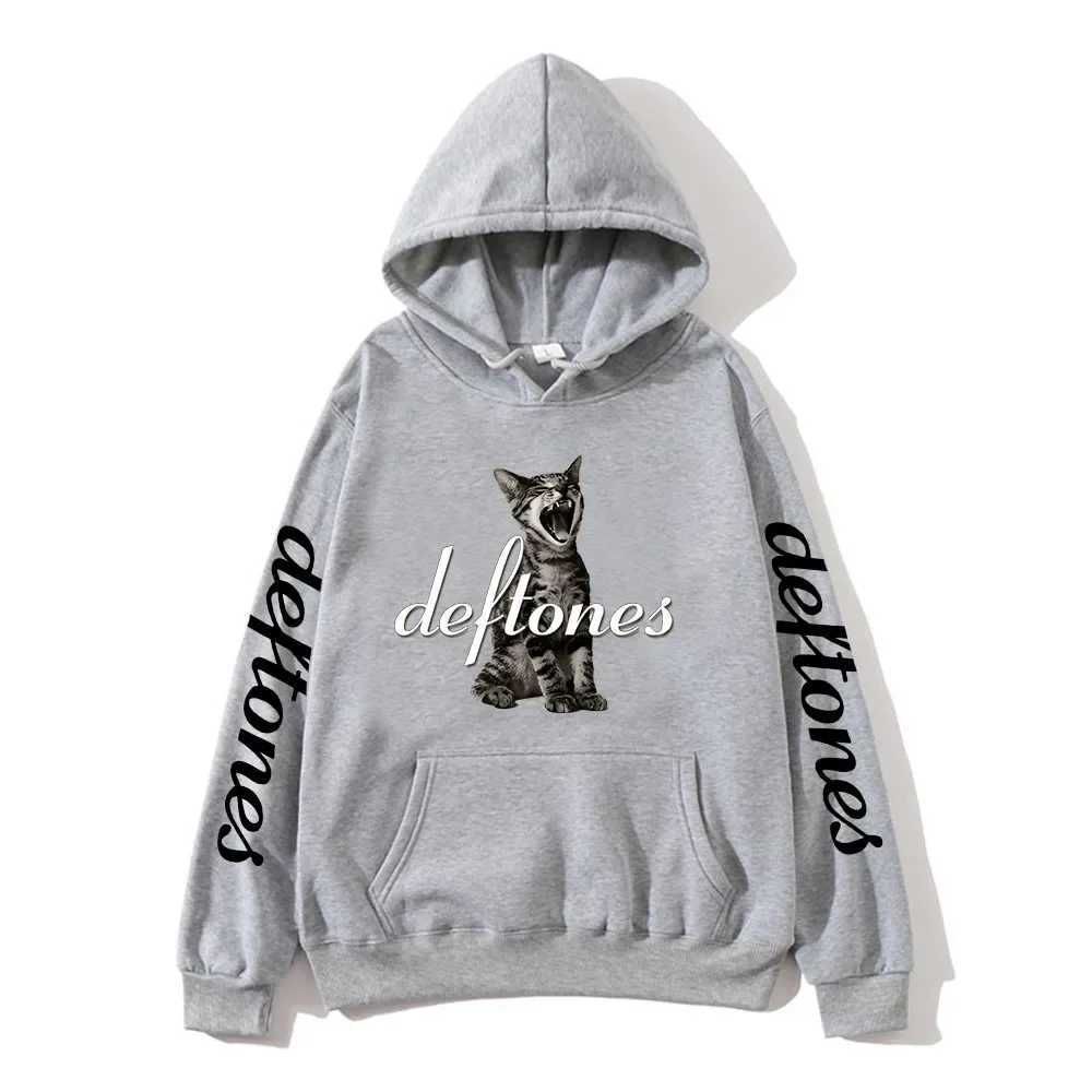 Hot Sale Deftones Cat Black Graphic Print Hoodie Men Women Rap Metal Band Brand Sweatshirt Tops Man Winter Fleece Hoodies Casual M240909