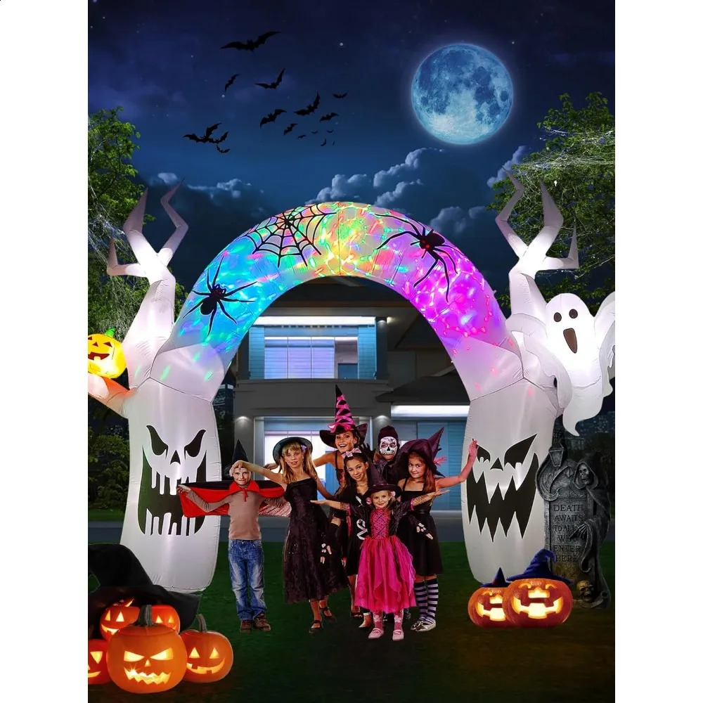 17FT Halloween Inflatable Decoration Colorful Pumpkin Ghost Decorations with Build-in LEDs for Party IndoorHalloween Decor 240906