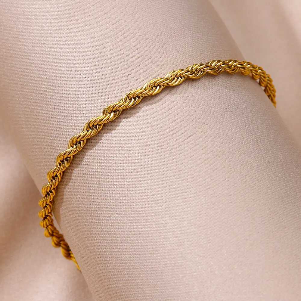 Stainless Steel Chain Anklets for Women Accessories Gold Color Ankle Bracelet Waterproof Anklet Summer Beach Boho Jewelry GiftX240909