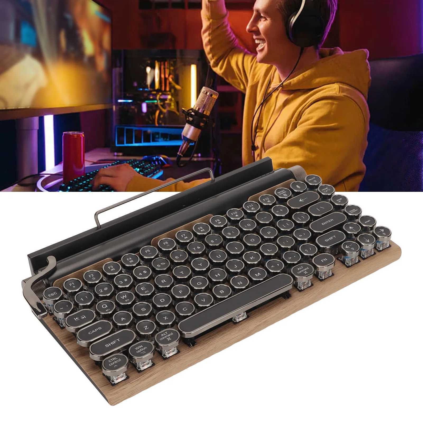 Keyboards Typewriter Keyboard 83 Keys Vintage Wireless Mechanical Keyboard with Metal Round Blue Switch Mechanical Keyboard y240910