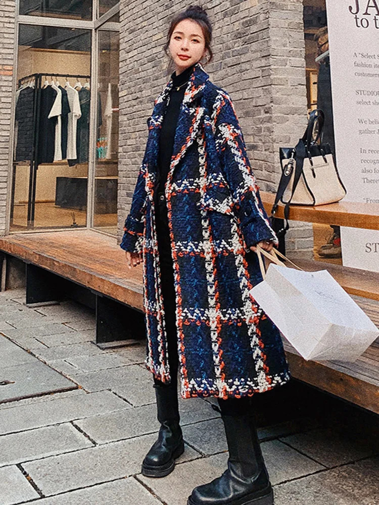 DEAT Womens Cashmere Coat Thick and Elegant Long Full Sleeve Street Style Single 240914