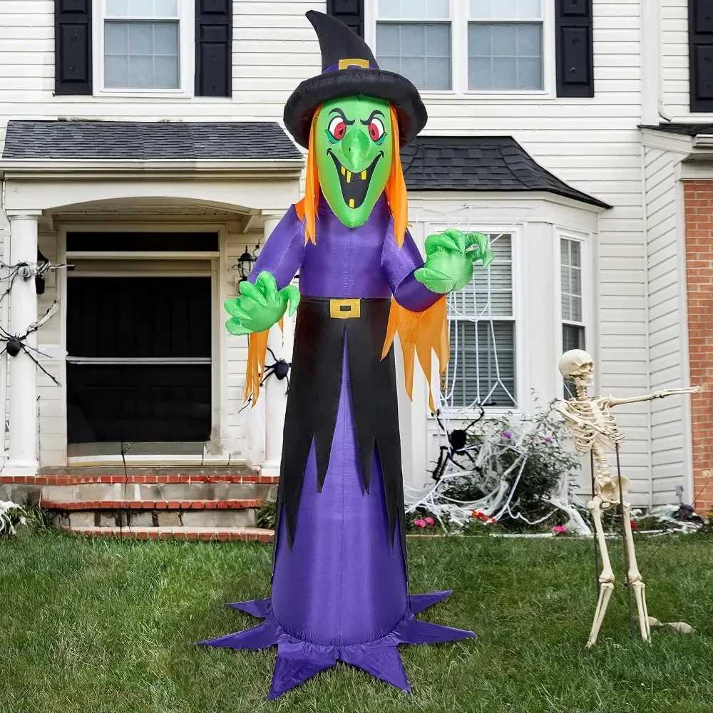 12 foot giant Halloween inflatable witch with built-in LED lights a hair blowing horror witch for outdoor decoration Halloween courtyardX240910