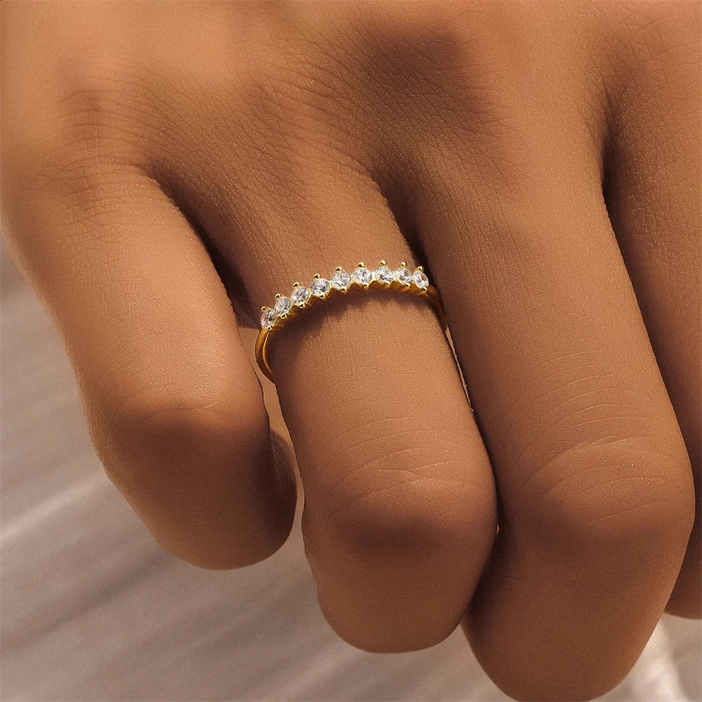 CANNER Water Droplet Zircon Rings For Women 925 Silver 18K Gold Simplicity Super Flash Single Row Clustered Shape Fine Jewelry y240906