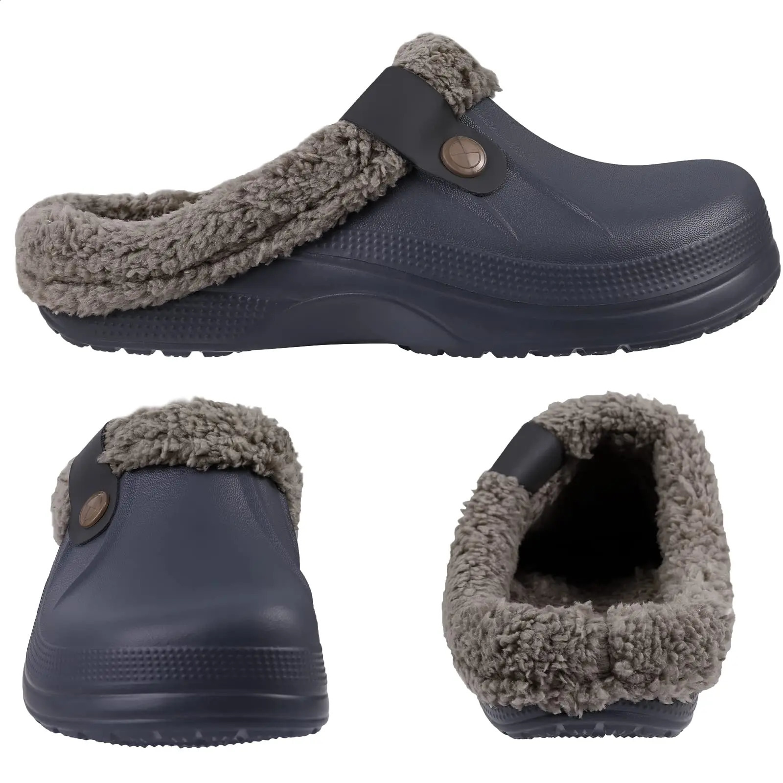 Comwarm winter collar slippers mens waterproof garden shoes home fur slippers soft plush slippers bedroom fuzzy shoes indoor and outdoor 240919