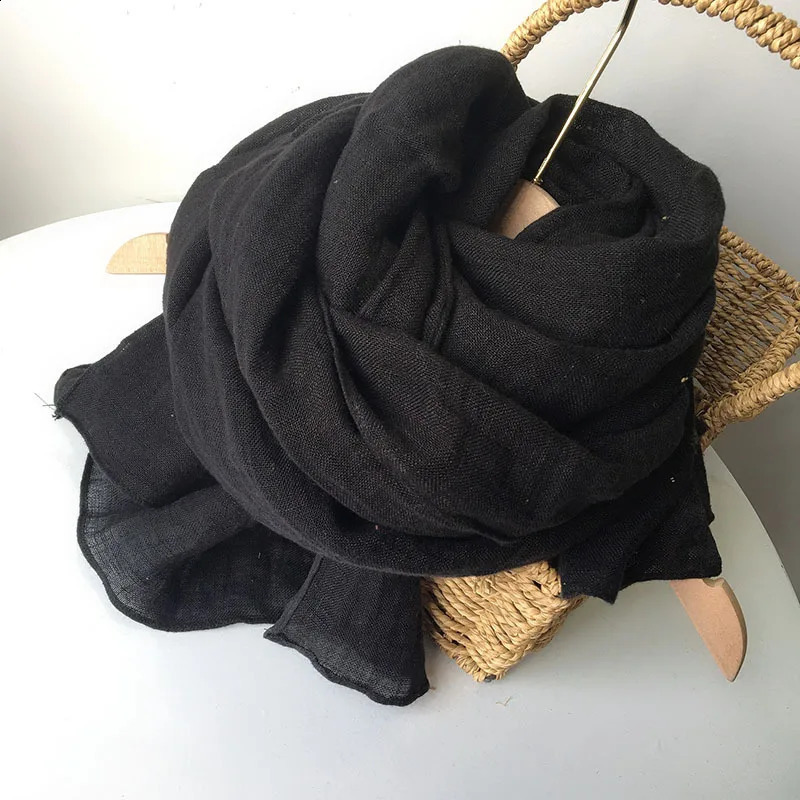 Large Size 100% Linen Scarf Solid Color Plain Long Scarves Shawl Wraps Women Man Winter Warm Foulard Bufandas 240909
