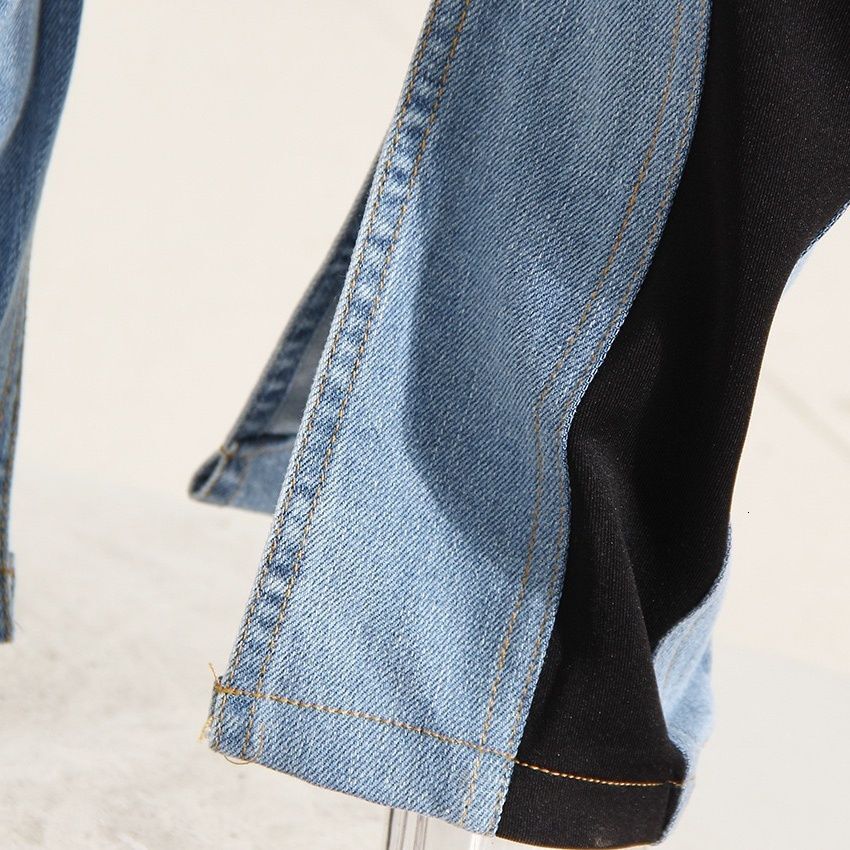 designer jeans deconstruction splicing spicy girl contrasting color splicing high waist slimming slim fit jeans pants