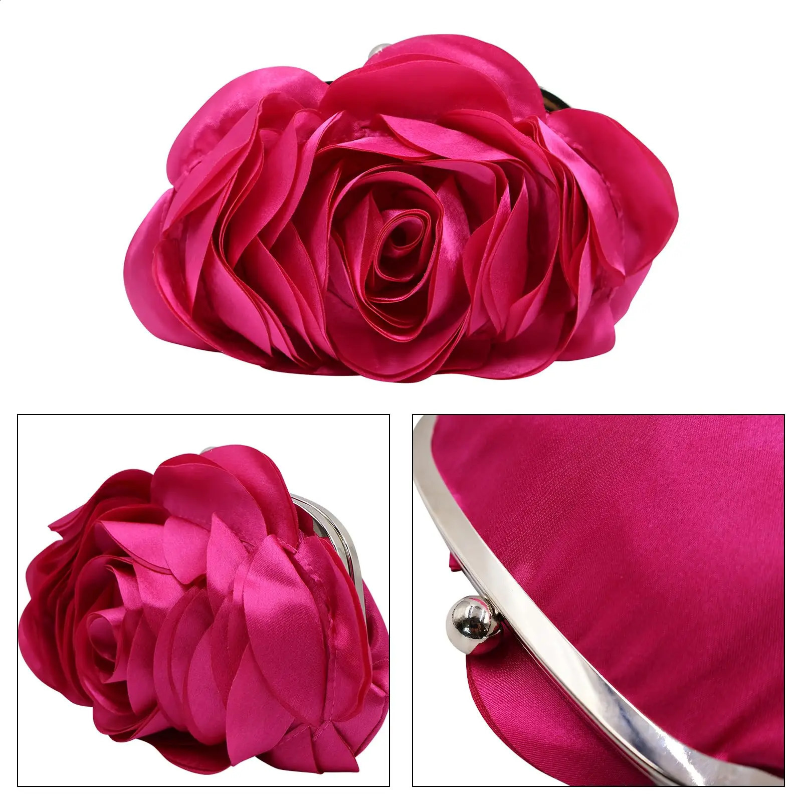 Womens rose clutch bag with detachable chain used for weddings flowers brides small wallets evening bags party handbags womens wedding 240910