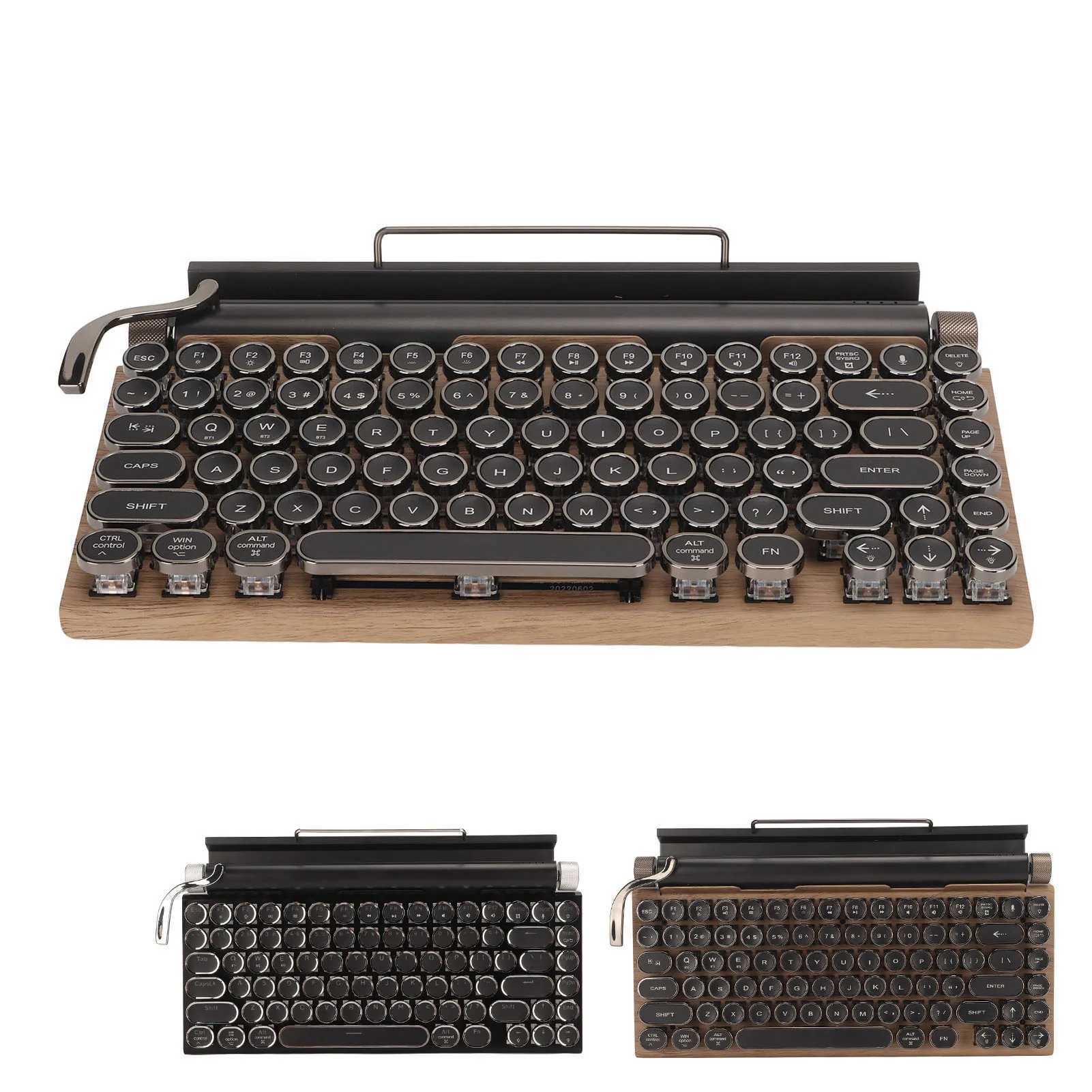 Keyboards Typewriter Keyboard 83 Keys Vintage Wireless Mechanical Keyboard with Metal Round Blue Switch Mechanical Keyboard y240910