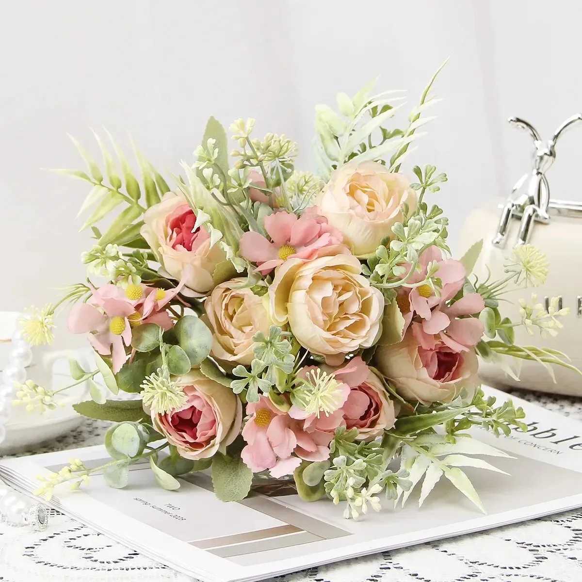 Rose artificial flower bouquet silk fake flower used for home room decoration party garden wedding decoration outdoor DIY vase decorationX240910