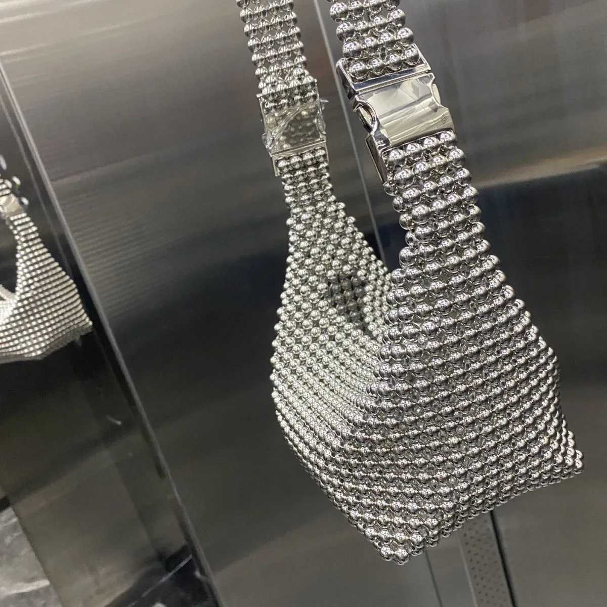 CMM New Silver Beaded Handbags for Women Fashion Trendy Portable Purse Party Beading Shoulder Tote Bags 240910