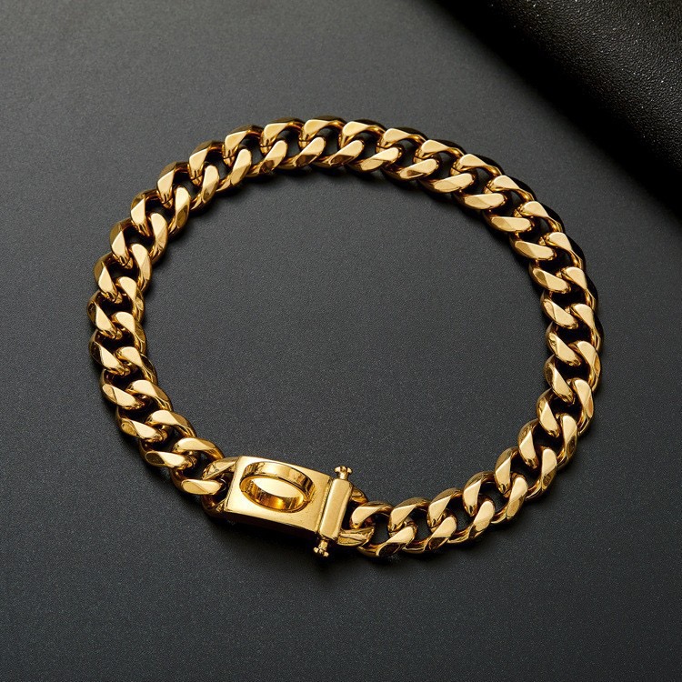 Dog Collars Cat Chain Collar With Diamond Luxury Metal Material 1.25cm Width Perro Rap Hip Hop Cuban Pet Jewelry Supplies Medium Large Dogs Gold Solid