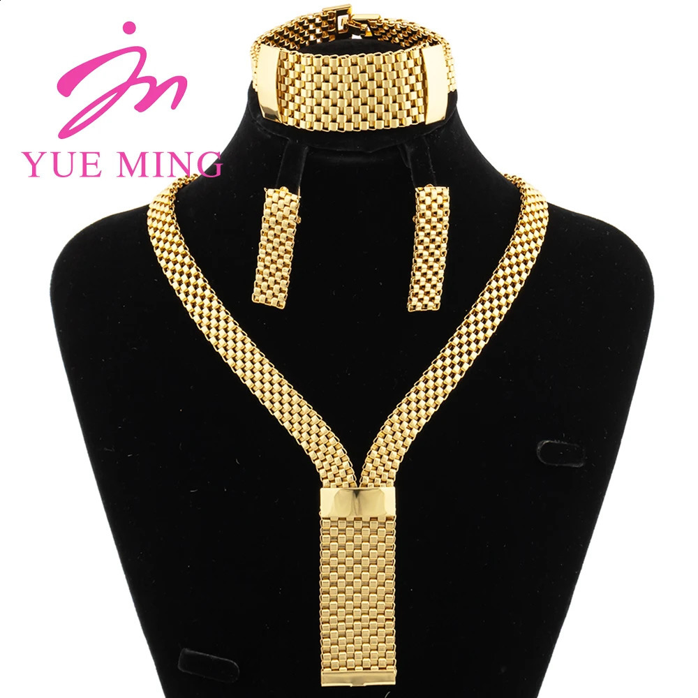 18k Gold Plated Jewelry Set for Women Wedding Italian Jewellery Bride Necklace Earring Bracelet African Jewelry Accessory 240903
