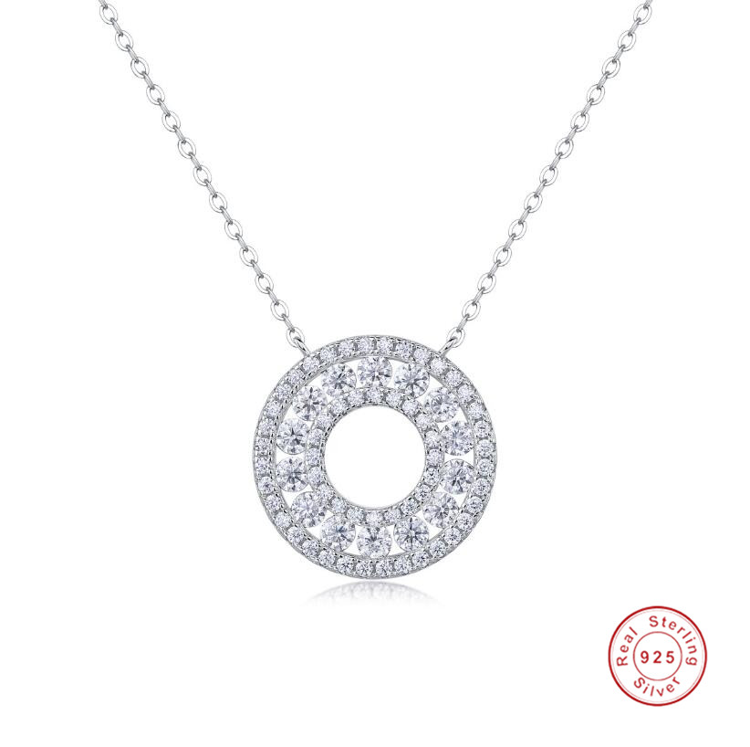 Sterg Sier Moissanite Dia Eternity Necklace for Women - Real Sier, Round Cut, White, Clavicle Chain