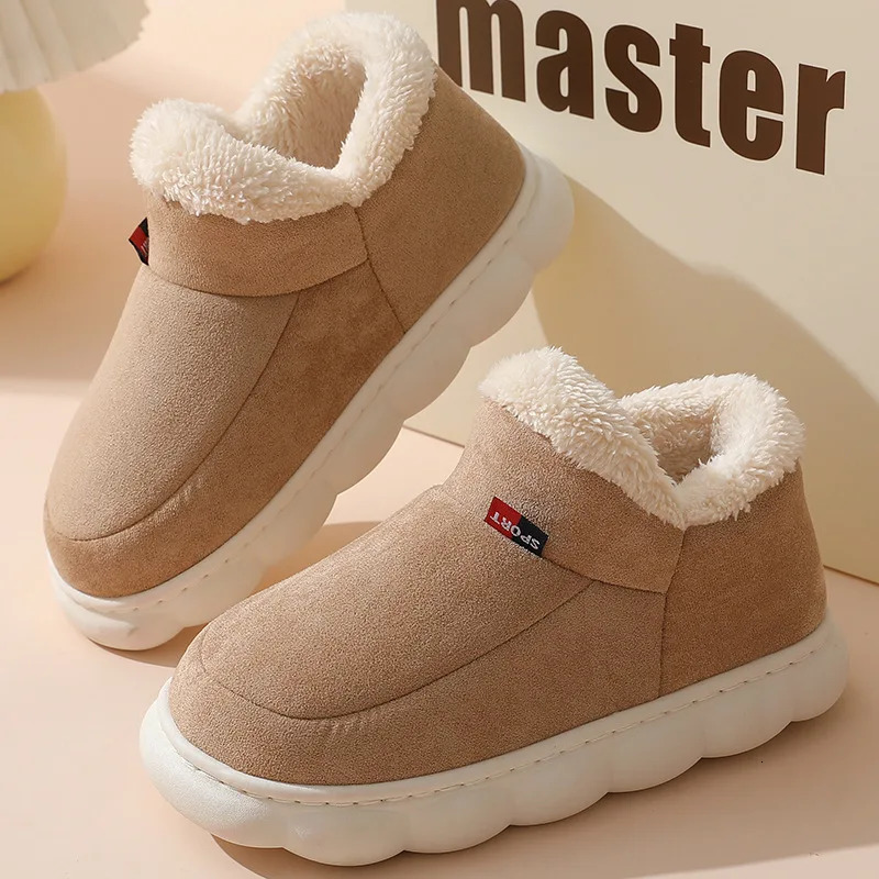 Kidmi Winter Casual House Men 2024 Outdoor Warm Cotton Shoes For Women Indoor Plush Padded Slippers Female