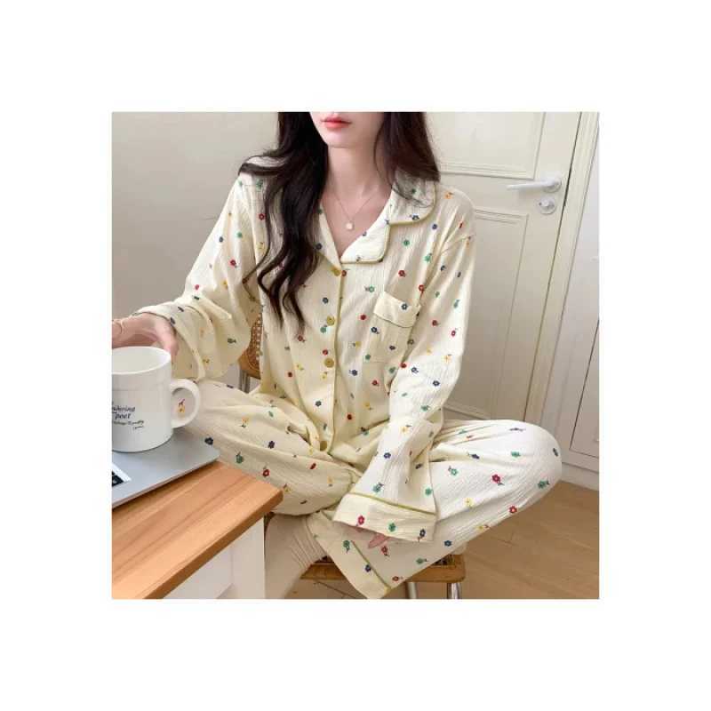 French Romantic Elegant Y2k Womens Autumn Pajamas Sweet Aesthetics Lazy Bubble Cotton Sleepwear 2024 New Fashion Lady LoungesX240910