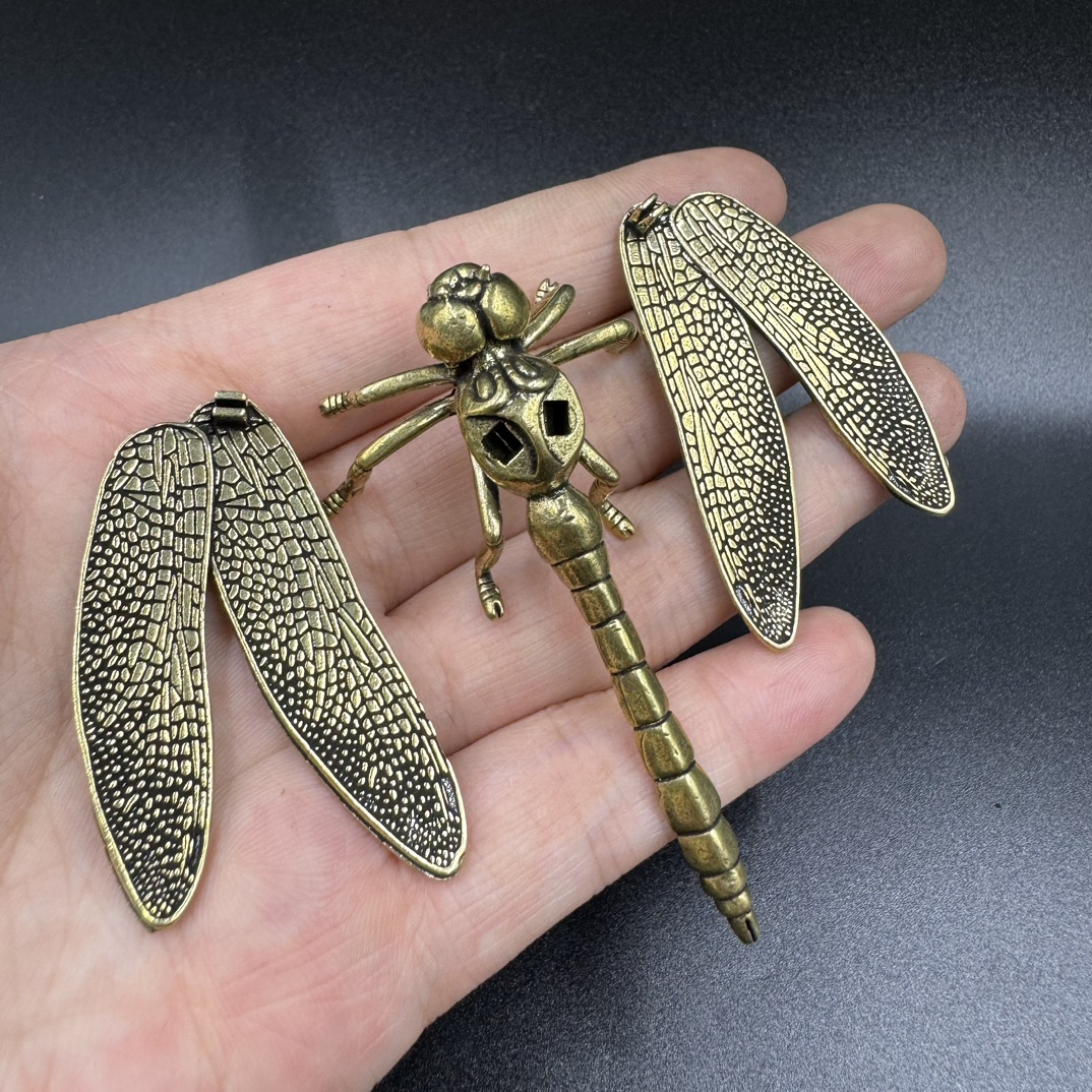 Artistic Brass Dragonfly Figure with Adjustable Wings Perfect Living Room Accent Piece