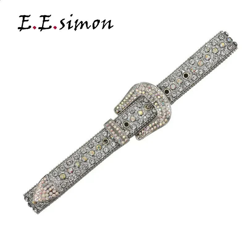 Rhine Stone with Stud Skull Womens Belt er Jeans Supplier Belt White Black 240909
