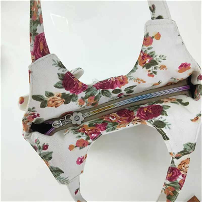 Women Canvas Handbag Bow Shoulder Bag Female Flower Printed FAshion Small Canvas Bag Mobile Phone Bag Coin Purse Mini Bag Z240910