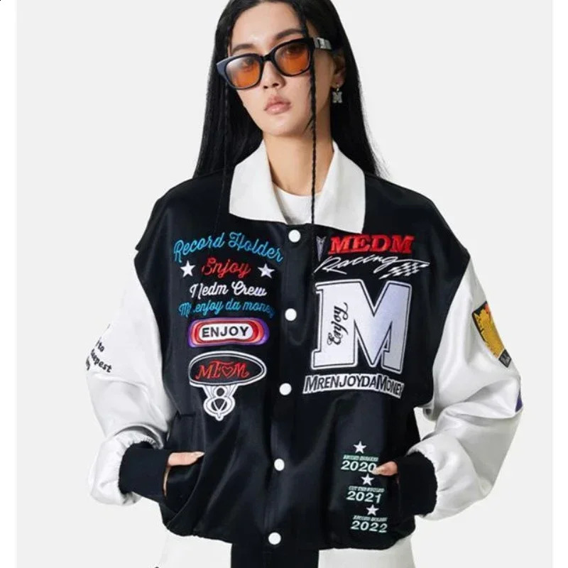 American mens high street jacket Ins style embroidered couple baseball uniform retro loose autumn and winter fashion 240903