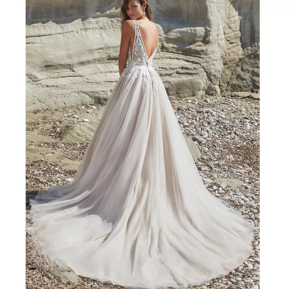 Latest Dubai Elegant Long Sleeves A-E Wedding Dresses Sheer Crew Neck Lace Appliques Beaded Vestios De Novia Bridal Gowns With Buttons Custom Made 01 