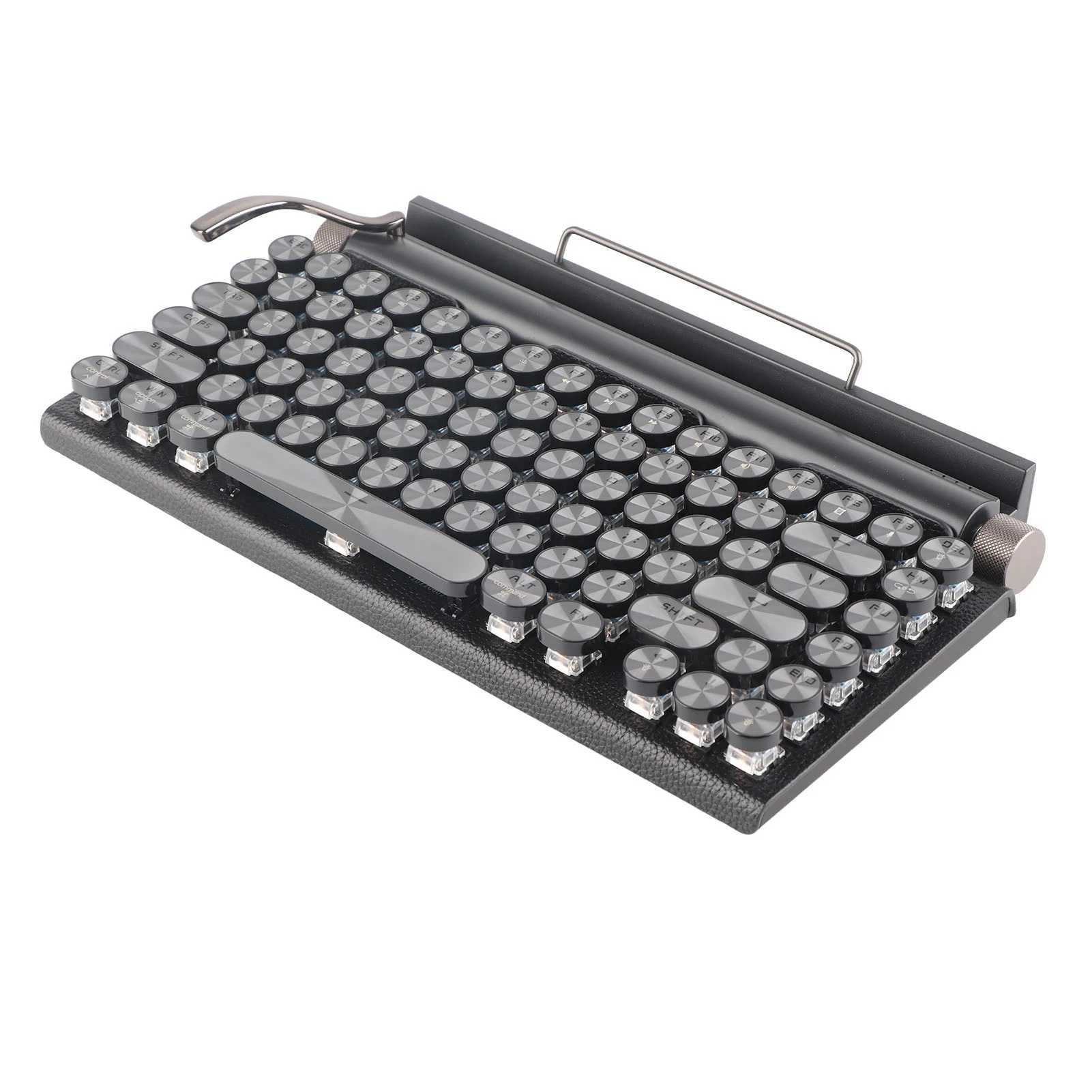 Keyboards Typewriter Keyboard 83 Keys Vintage Wireless Mechanical Keyboard with Metal Round Blue Switch Mechanical Keyboard y240910