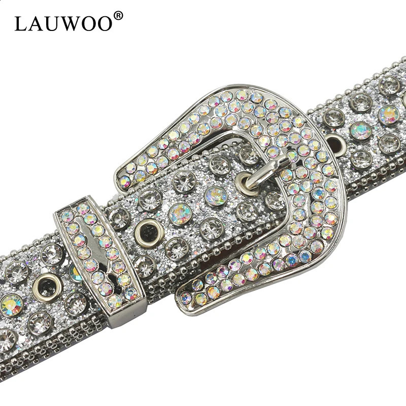 Rhinestone rivet belt with flash PU belt hip-hop jeans pants belt punk denim jeans belt womens belt 240909