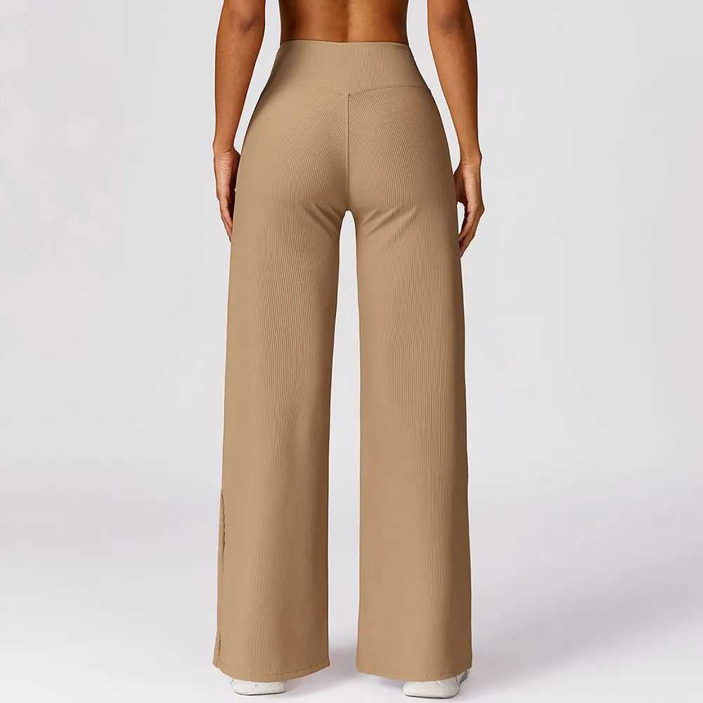 Ribbed Flared Pants High Waisted Casual Pants for Womens Straight Leg Wide Leg Pants Quick Drying Loose Fitting Sports Pants M240910