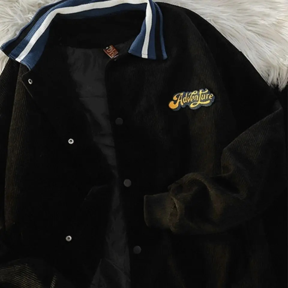 American retro high street baseball mens and womens uniform jackets for spring and autumn casual oversized loose corduroy jackets and tops 240909