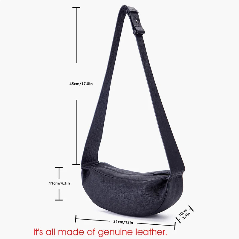 Donna-in Genuine Leather Cross-body Women Men Classic Casual Black Hobos Chest Bag Comfortable Wide Shoulder Strap 240906 8968 4