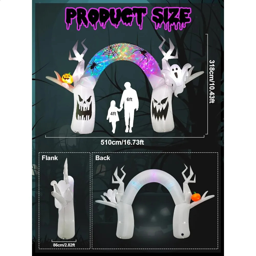 17FT Halloween Inflatable Decoration Colorful Pumpkin Ghost Decorations with Build-in LEDs for Party IndoorHalloween Decor 240906