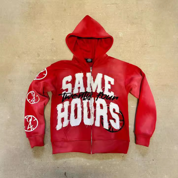 Mens Hoodies Y2k Harajuku Retro Colorful Zipper Hoodie American Trendy Brand Hip-hop Streetwear Punk Style Letter Print Oversized Sweatshirt